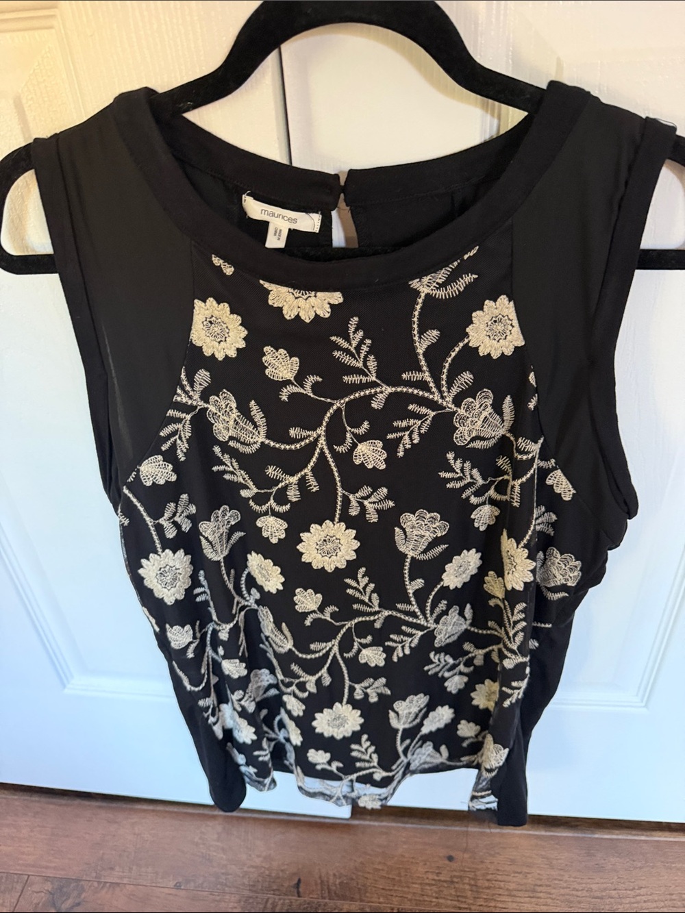 Maurices Black Sleeveless Camisole with Cream Floral Embroidery